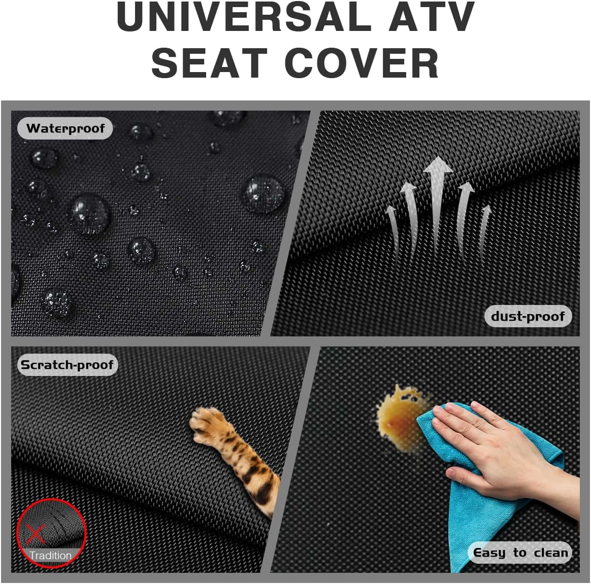 HIMAL HIMAL ATV Seat Cover Waterproof 420D Polyester Oxford, Compatible with Most ATV for Sportsman, Rancher, Foreman, Scrambler, Black