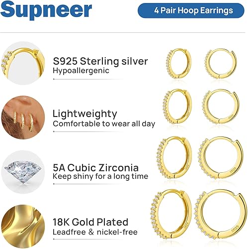 Miniatura 6 de Silver Gold Hoop Earrings for Women Trendy Hypoallergenic Earrings Huggie Cartilage Hoop Earrings Piercing Jewelry for Women