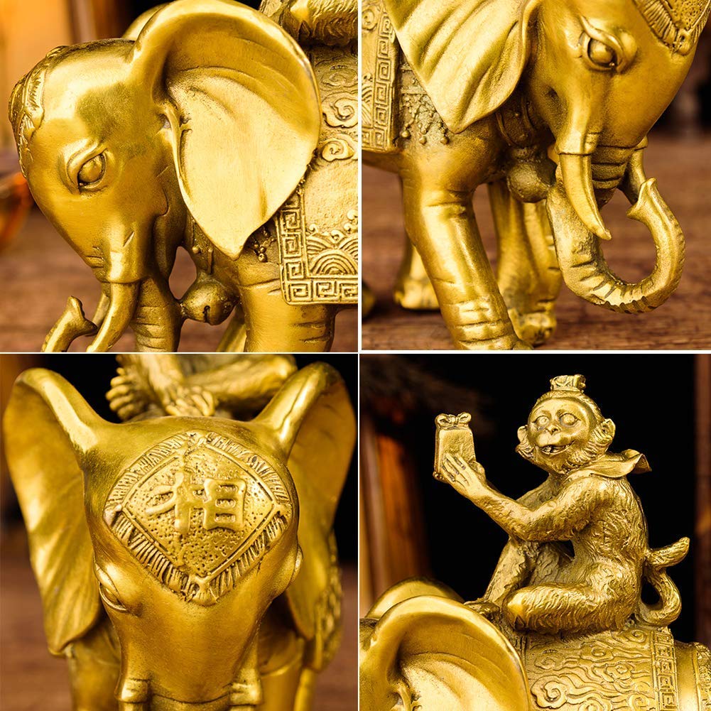 Escultura Figurilla Feng Shui Elefante Figurilla, Riqueza Figurita de la Suerte Regalos Decoración del hogar, Buena Suerte Animal Estatua Dorada A 8.3 Pulgadas