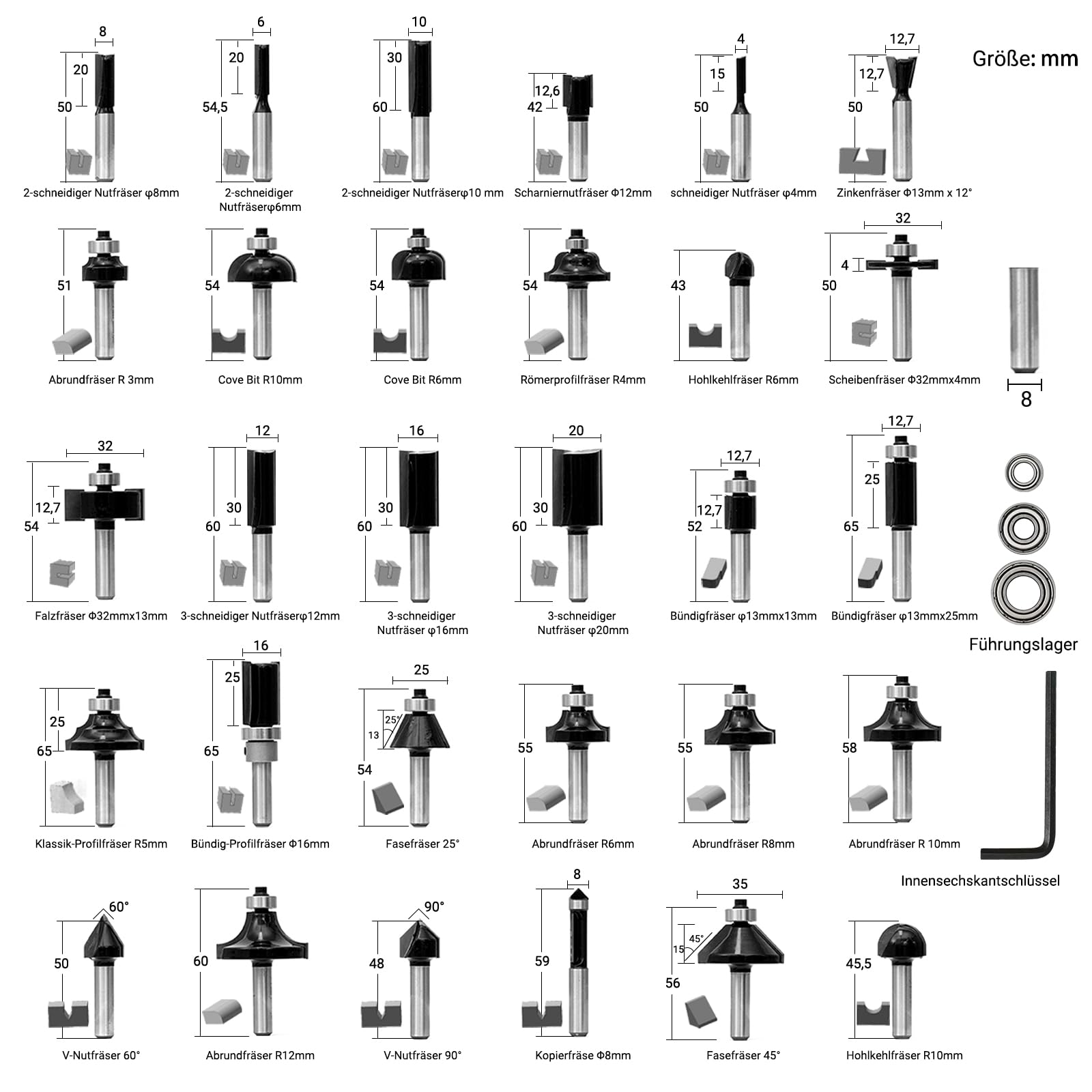 30x Fräser set für Oberfräse