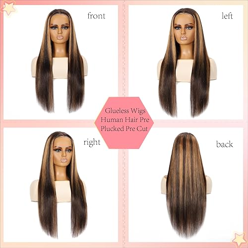 Miniatura 3 de mlip Peluca de cabello humano con encaje frontal degradado de 22 pulgadas, densidad 180, sin pegamento, precortada previamente cortada, 13x4,