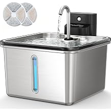 Wireless Cat Water Fountain, Water & Battery Separation, Faucet Design, PETALPAW, Cat Fountain Stainless Steel, 4000mAh, 3.5L Cordless Pet Water Dispenser for Indoor Cats & Small Dogs, Silver
