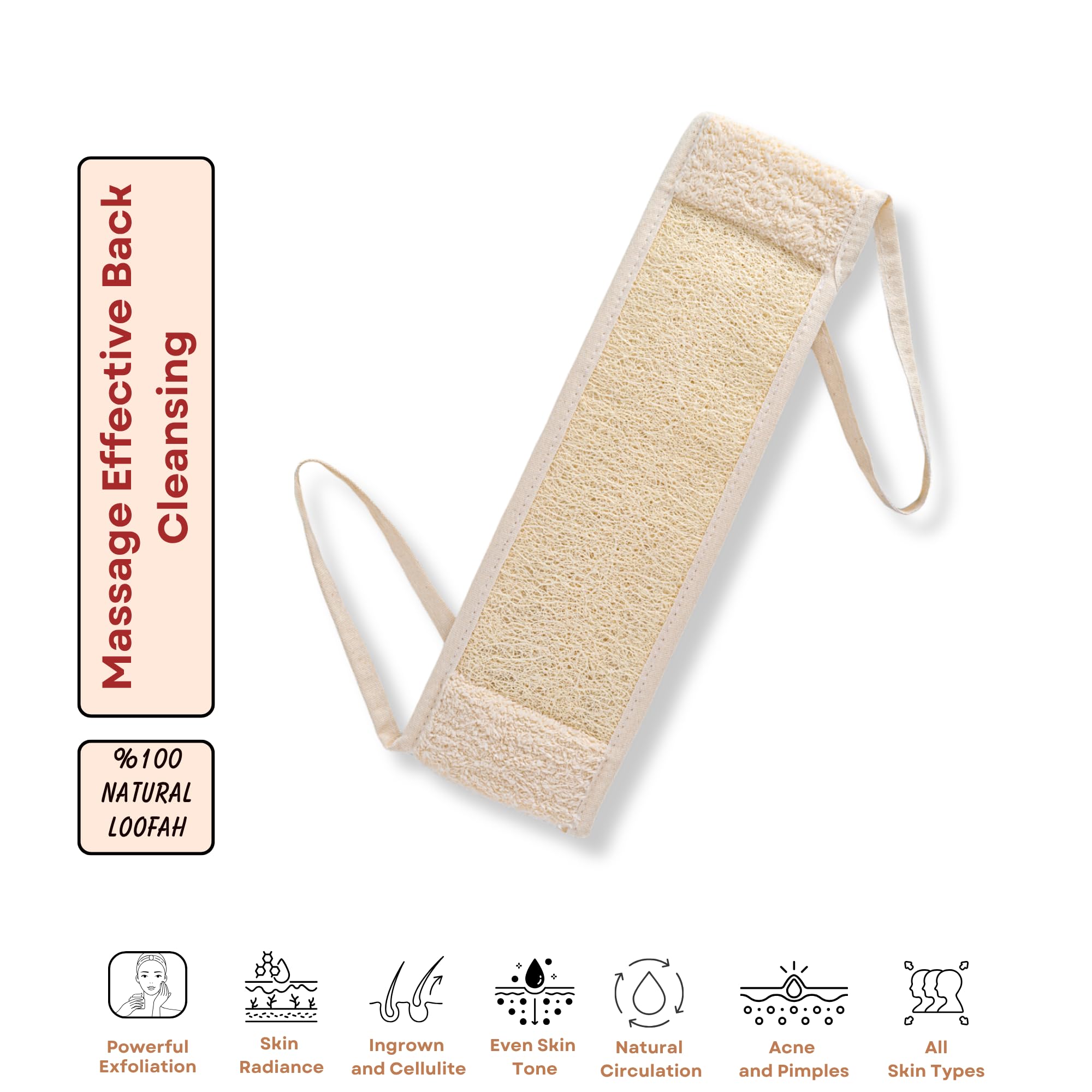 Esponja vegetal natural para la espalda, esponja exfoliante con mango largo para ducha y exfoliación corporal, limpieza profunda para la espalda, doble cara