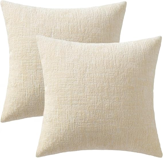 MIULEE Decorative Throw Pillow Covers 18x18 Pack of 2 Beige Couch Pillow Covers Soft Cozy Textured Chenille Pillowcases for Home Decor Sofa Living Room Cushion Bedroom