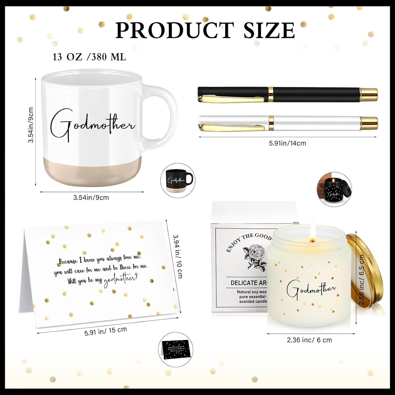 Baderke 2 Set 8 Pcs Godparents Proposal Gift Madrina Padrino Mug Will You Be My Godparents from Godchild Card Scented Candle Jar Ballpoint Pen Valentines Baptism Gift for Godmother Godfather(English) - Image 2