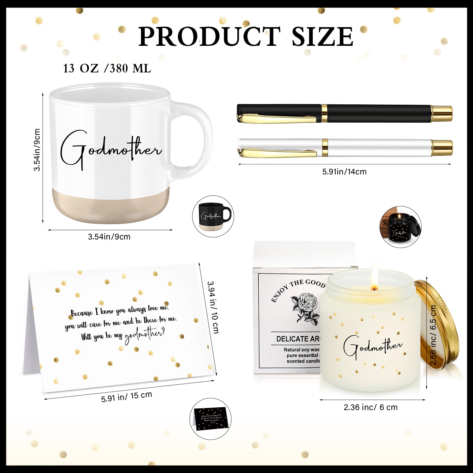 2 Sets 8 Pcs Godparents Proposal Gift Madrina Padrino Mug Will You Be My Godparents from Godchild Card Scented Candle Jar Pen Baptism Gift for Mother's Day Father's Day Godmother Godfather(English)