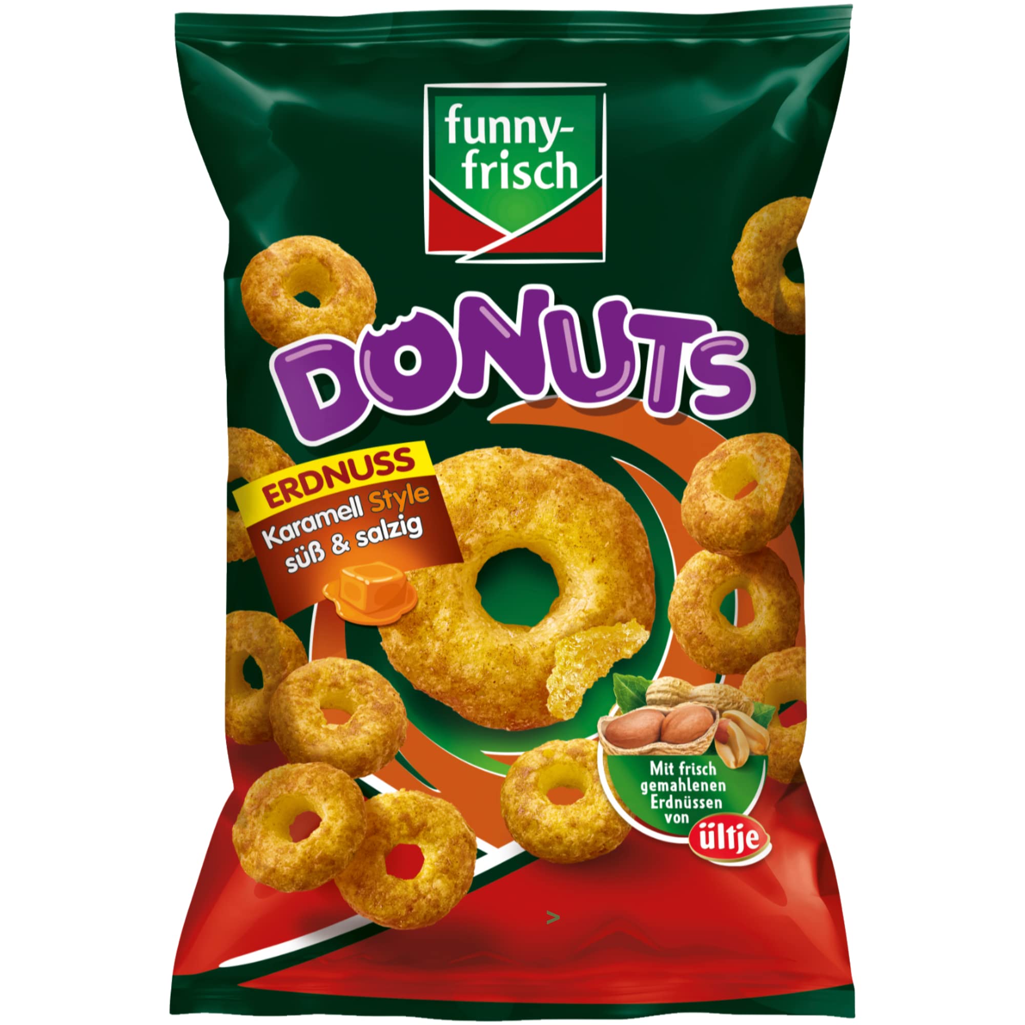 Funny-Frisch Erdnuss Donuts Karamell Style süß & salzig 3er Pack (3x110g Beutel) + usy Block