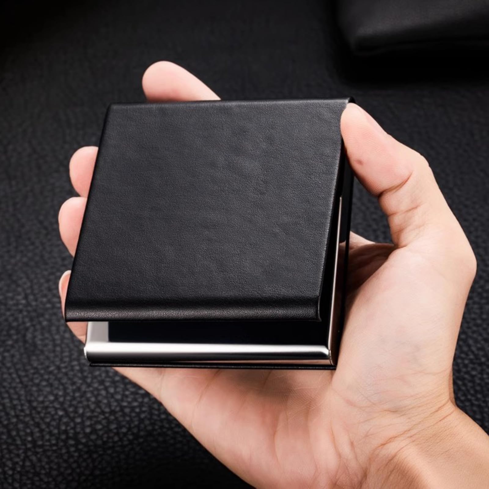 Portasigarette Uomo in Pelle, Extra Slim Portasigarette in Acciaio Inossidabile, per 10 84mm Sigarette Black,One Size