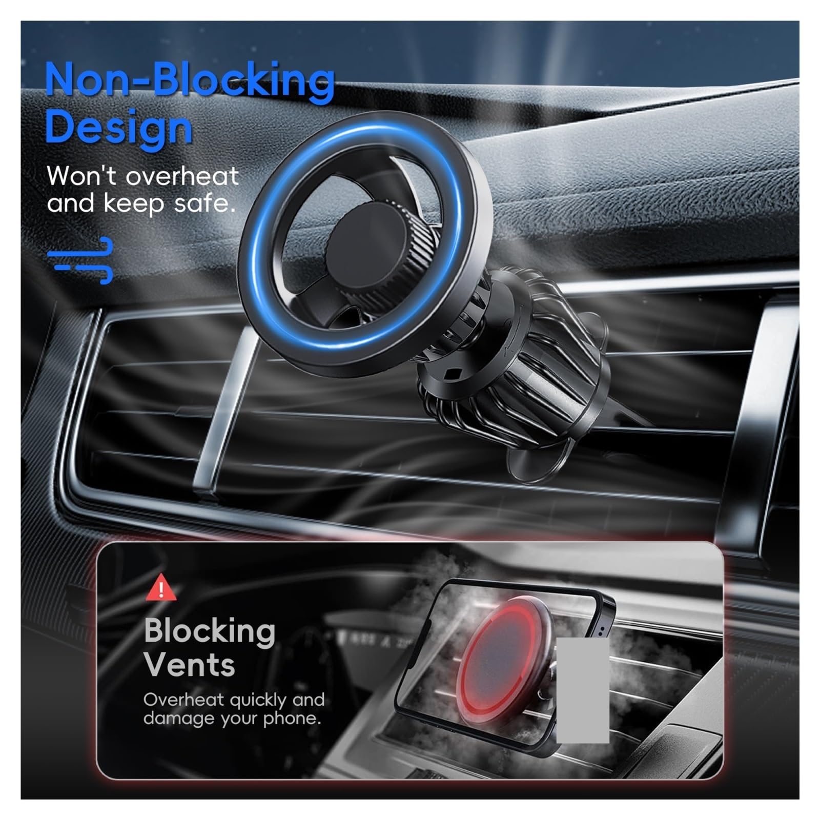 Generico Supporto for telefono da auto, compatibile con supporto magnetico for presa d'aria iPhone, magnete più potente nero