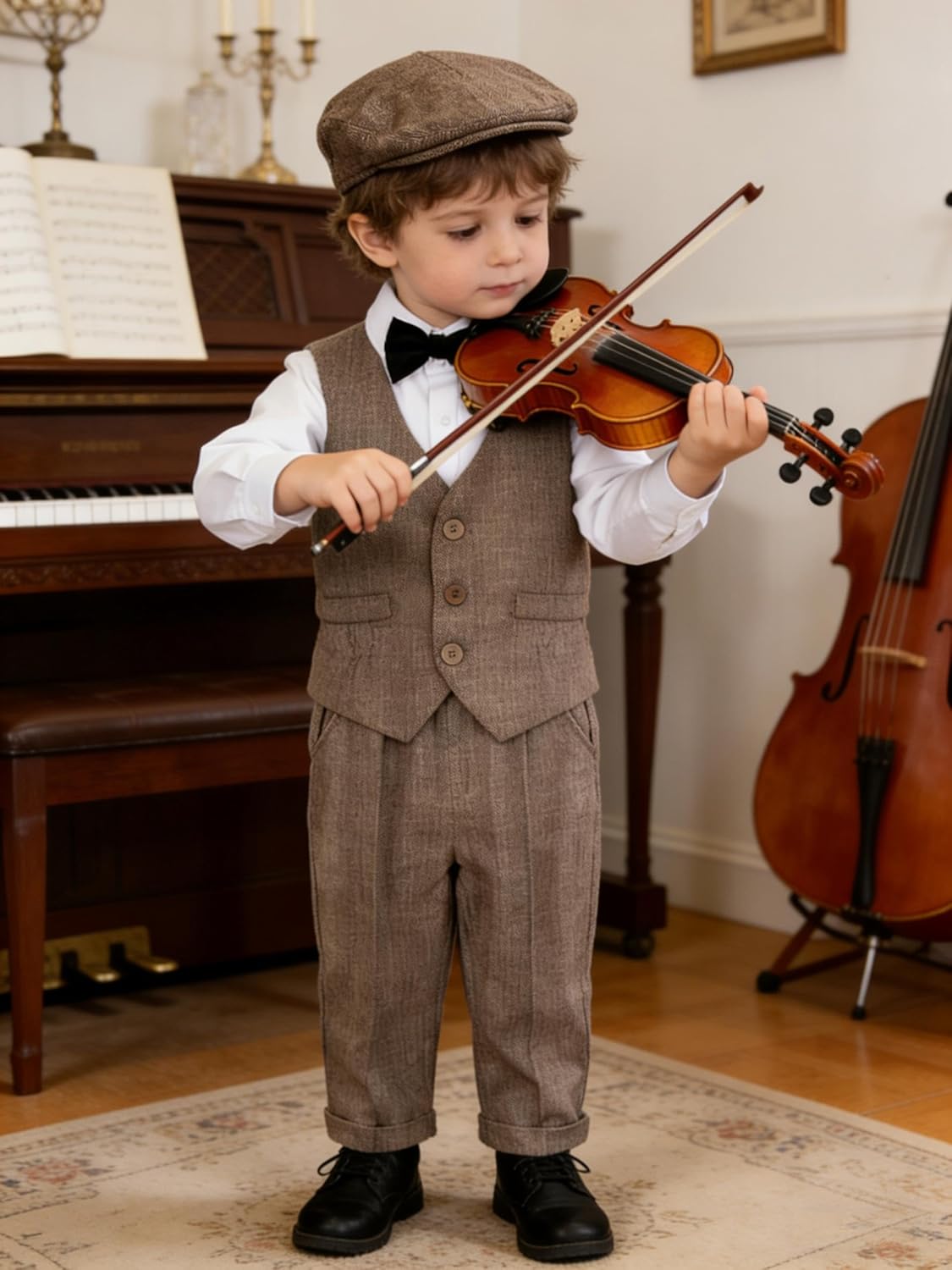 A&J DESIGN 5pcs Baby Boys Suit, 12 Months - 3T, Shirt & Pants & Vest & Hat & Bow Tie