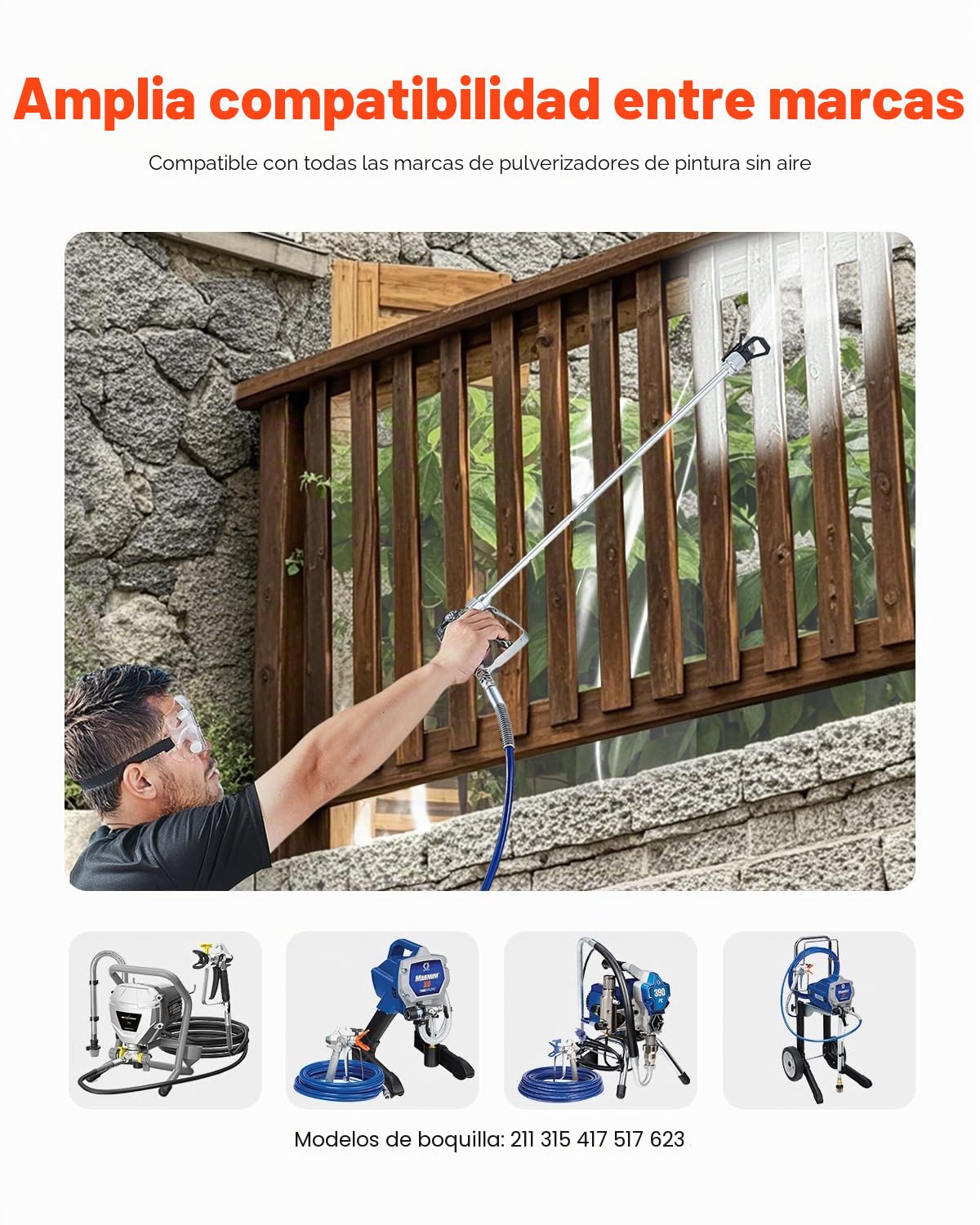 VEVOR Kit de Manguera y Pistola Pulverizadora de Pintura sin Aire de 3600 PSI con 5 Puntas, Kit de Pistola Pulverizadora Sin Aire con Junta Giratoria con Filtros, Manguera y Varillas de Extensión