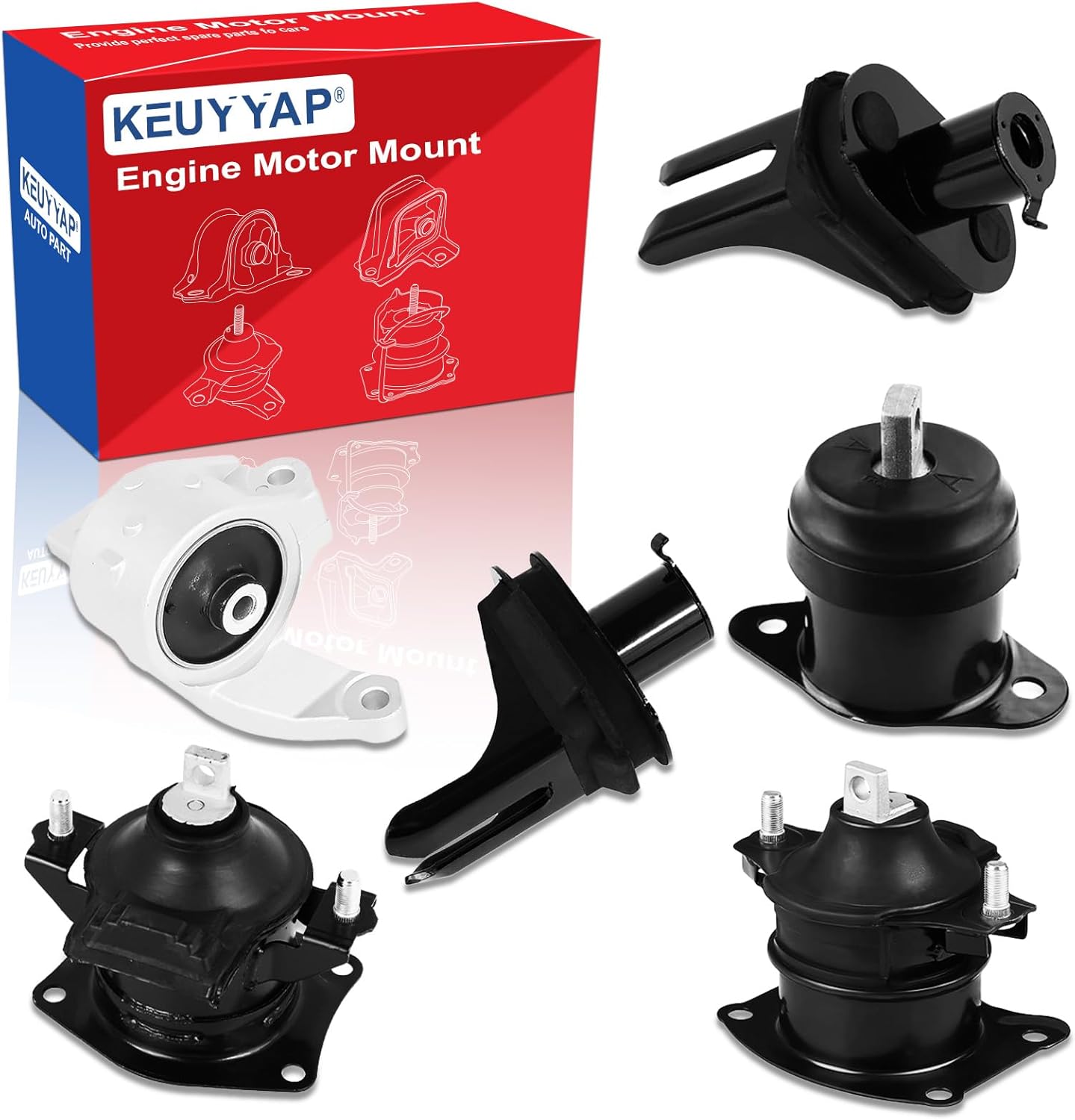 6Pcs Engine Motor Mount Compatible with Acura TL 3.2L 3.5L 2007 2008 Transmission Mount Set, Replace A4526HY A4599HY A4517 A4591 A65022 A65025, Silver/Black, CA-EM0054