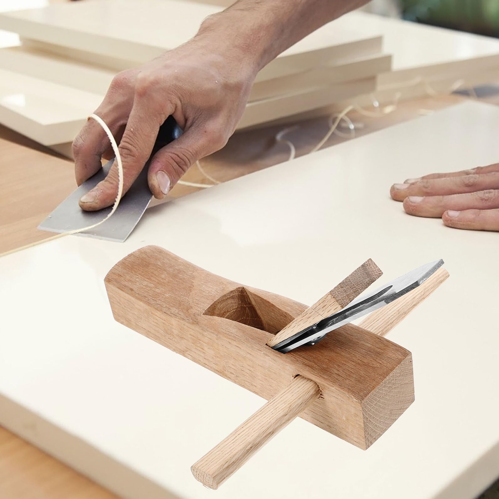 WOONEKY Pialla Manuale per Legno Beige da 250mm Design Robusto e Lama in Rame, Versatile per Progetti di Lavorazione del Legno Fai-da-te