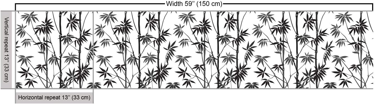 Lunarable Bamboo Print Fabric by The Yard, Monochrome Exotic Trees Pattern Flora Garden Japanese Nature, Decorative Fabric for Upholstery and Home Accents, 1 Yard, Black White