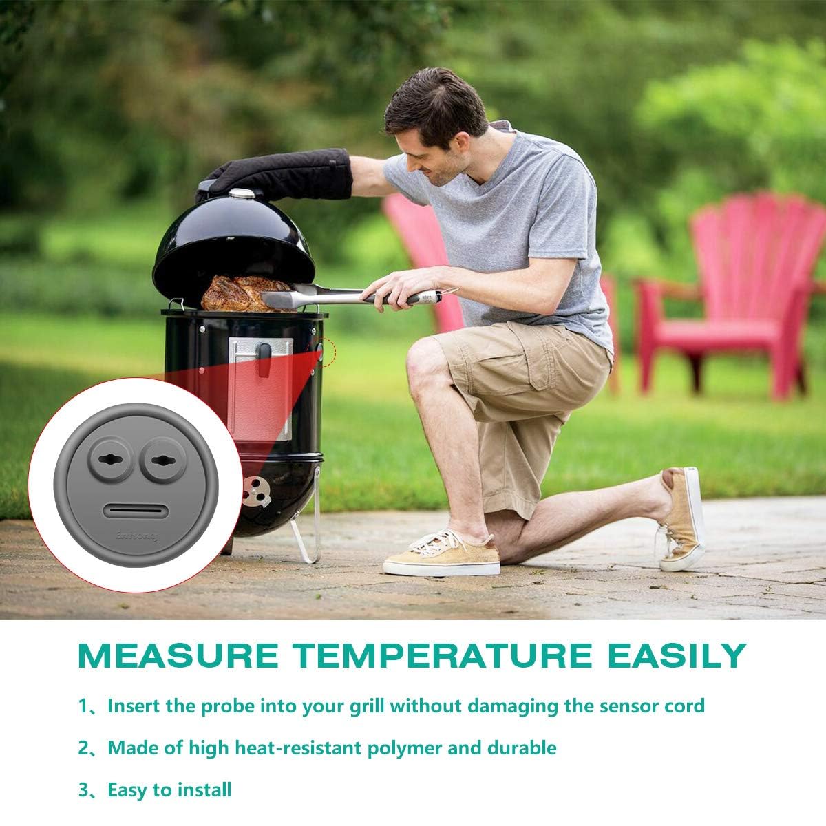 Paquete de 6 termómetros y ojales de sonda para parrilla, compatible con cocinas Weber 85037 Smokey Mountain y otros puertos de sensor de bricolaje, accesorio para barbacoa