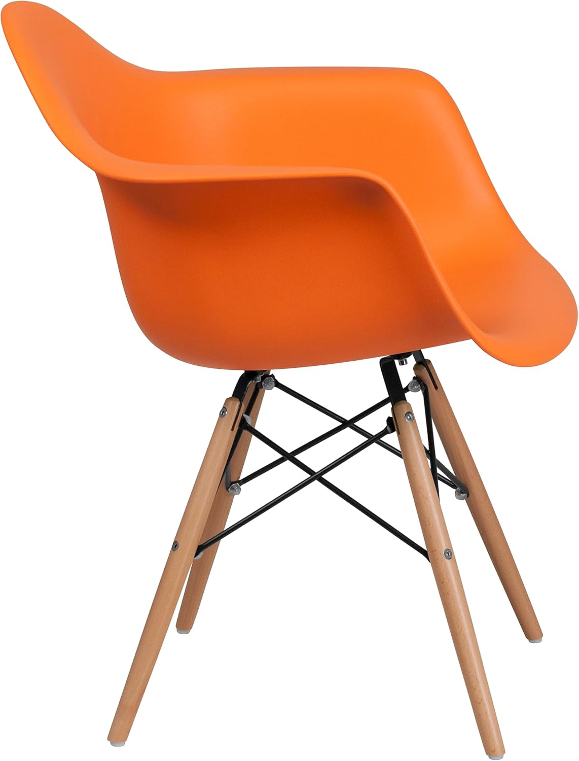 Charming Orange Polypropylene Armchair with Artistic Wooden Legs