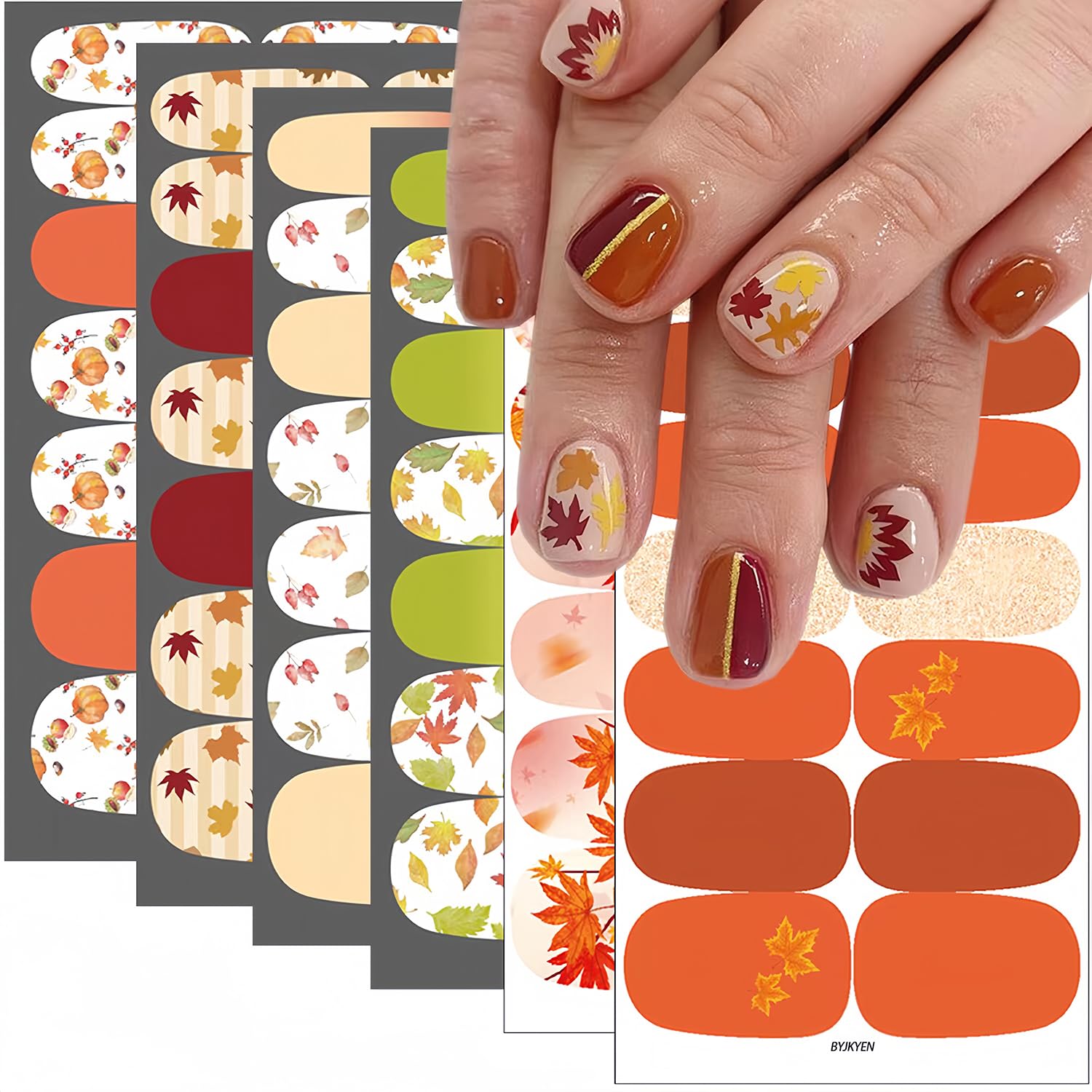 Fall Nail Polish Strips, Autumn Nail Wraps Stickers Maple Leaf Nail Sticker for Nail Art Thanksgiving Self-Adhesive Maple Leaves Nail Art Design