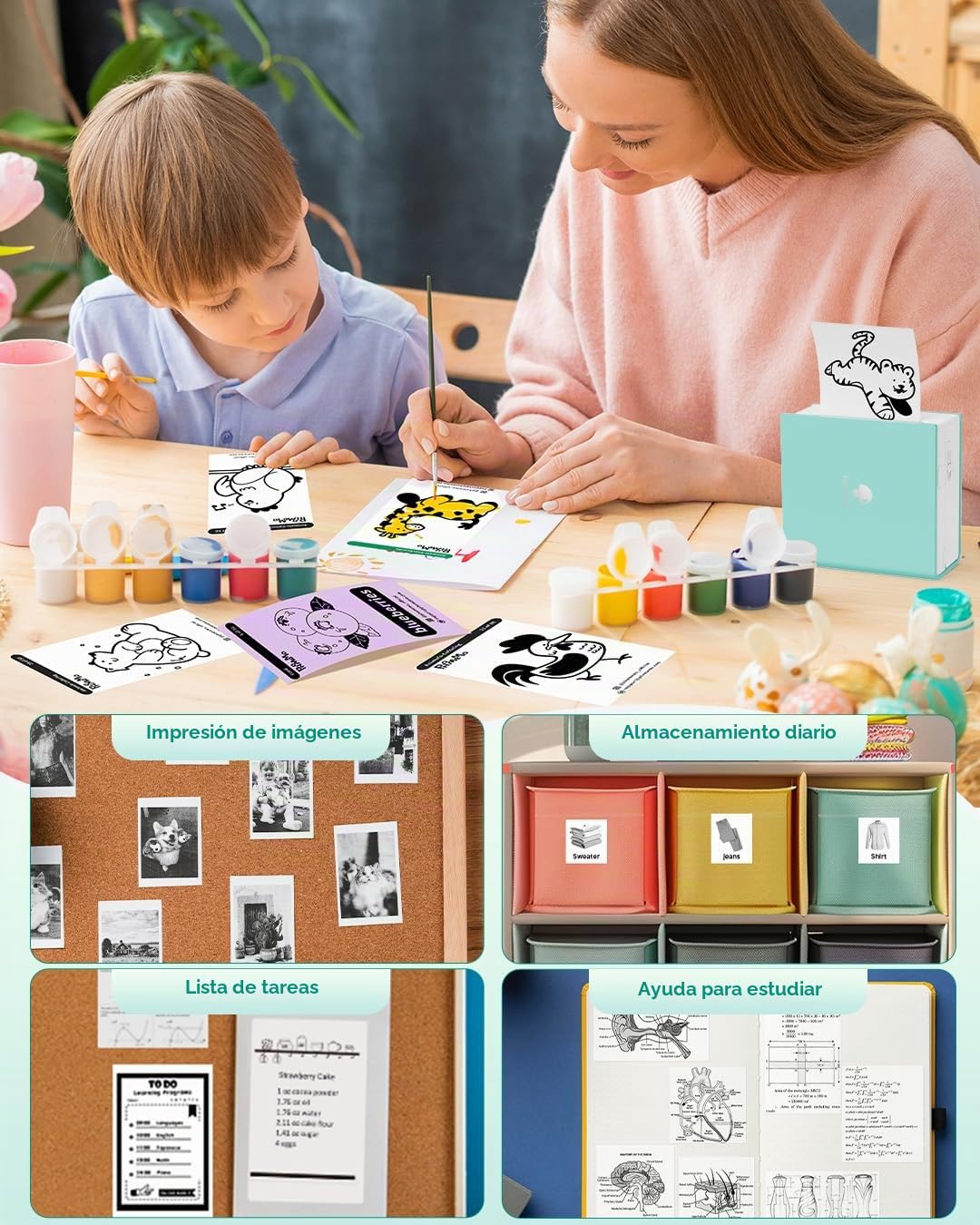 Phomemo Impresora de Bolsillo M02 Mini Impresora Bluetooth portátil térmica con y Cable USB, Compatible con Android y iOS, para Diario, Estudio, Bricolaje, Verde