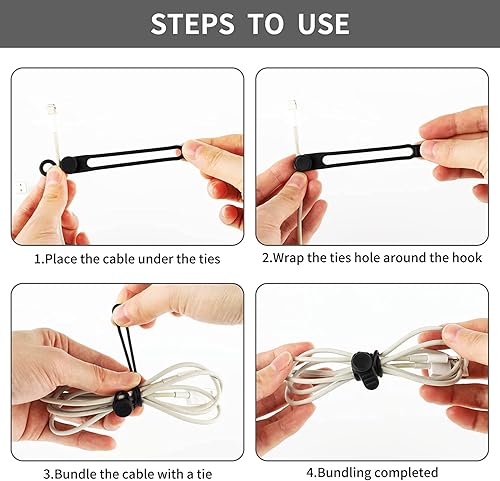 Miniatura 3 de Correas de silicona reutilizables, organizadores de cables para auriculares, cargador de teléfono, computadora, 18 unidades