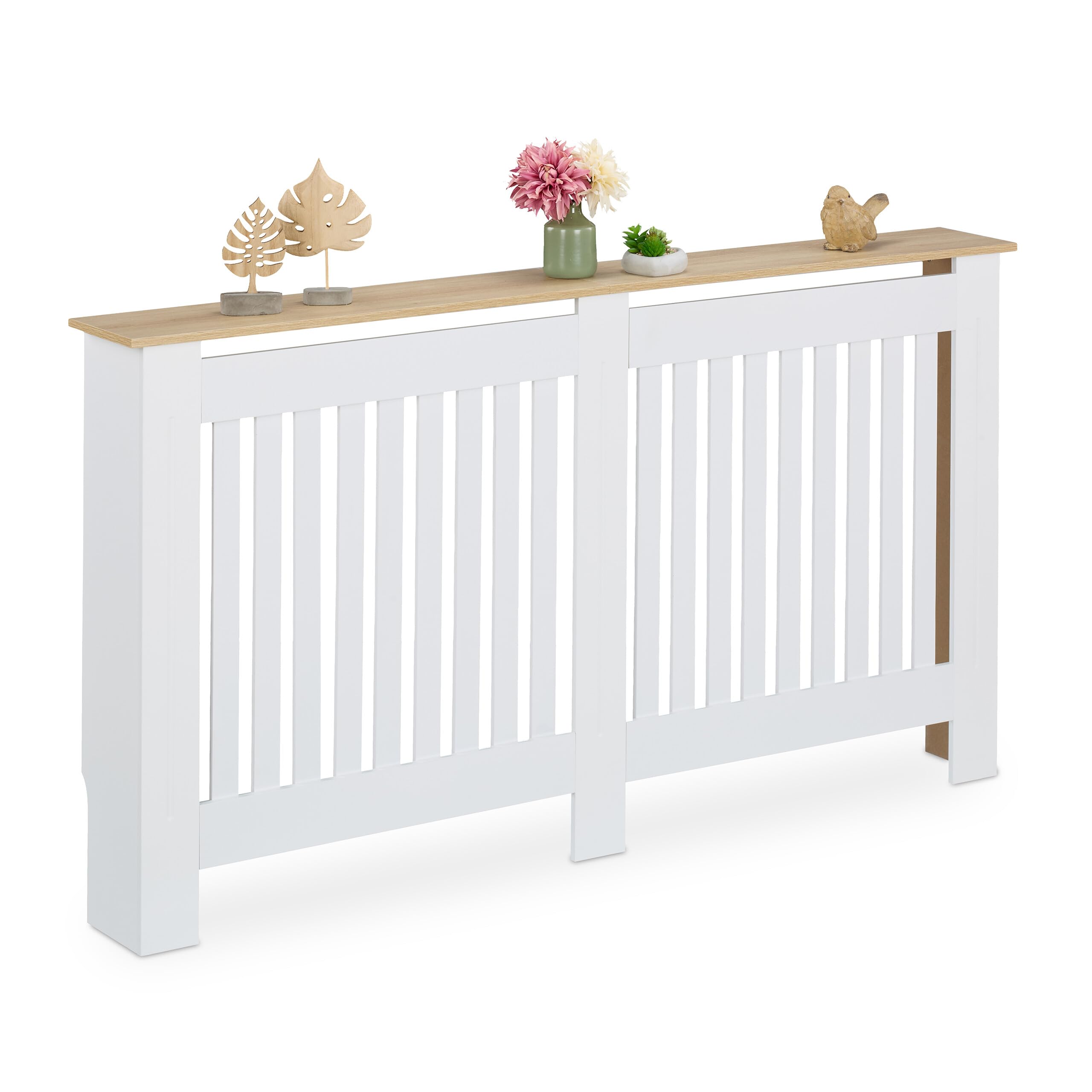 Relaxdays Heizkörperverkleidung, Lamellen, HBT 83x152x19 cm, für alte Heizkörper, Heizungsabdeckung mit Regal, MDF, weiß