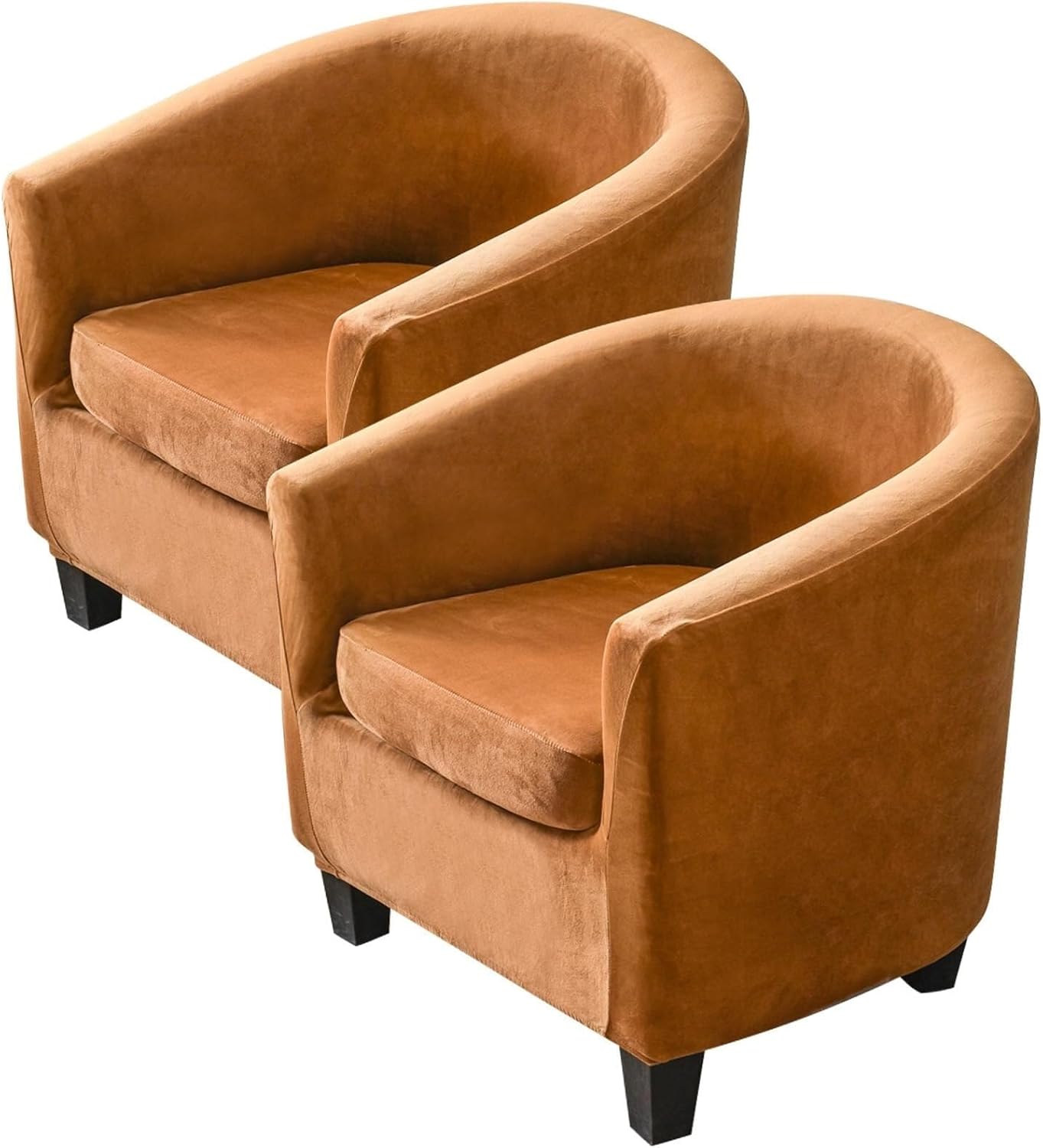 2-Piece Velvet Stretch Slipcover Set: Spandex Tub & Armchair Covers with Cushion Protector for Living Room, Hotel & Bar Counter(Camel)