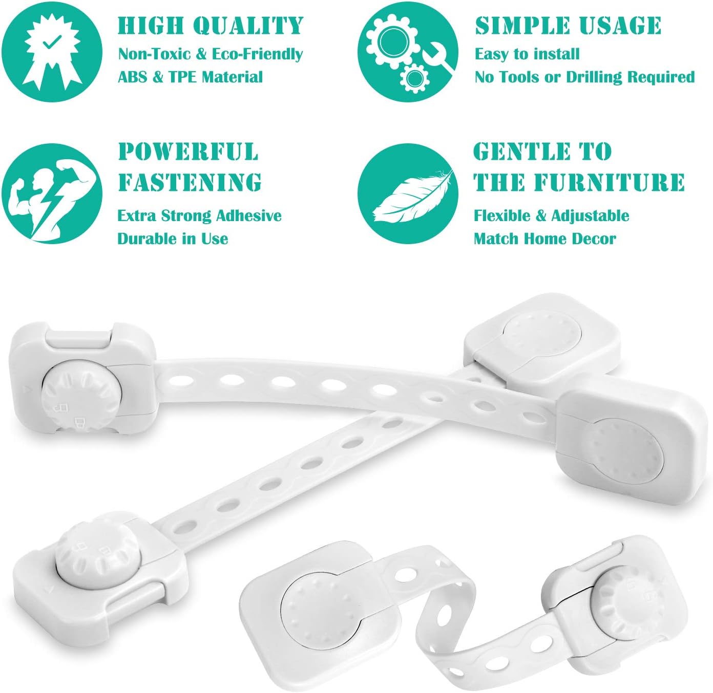 Betertek Cabinet Locks Child Safety Refrigerator Lock Drawer Locks Baby Proof Fridge Lock Kids Safety Latches Strap Locks (10 pack) for Dresser, Toilet Seat, Oven, Dishwasher, with Extra Adhesive