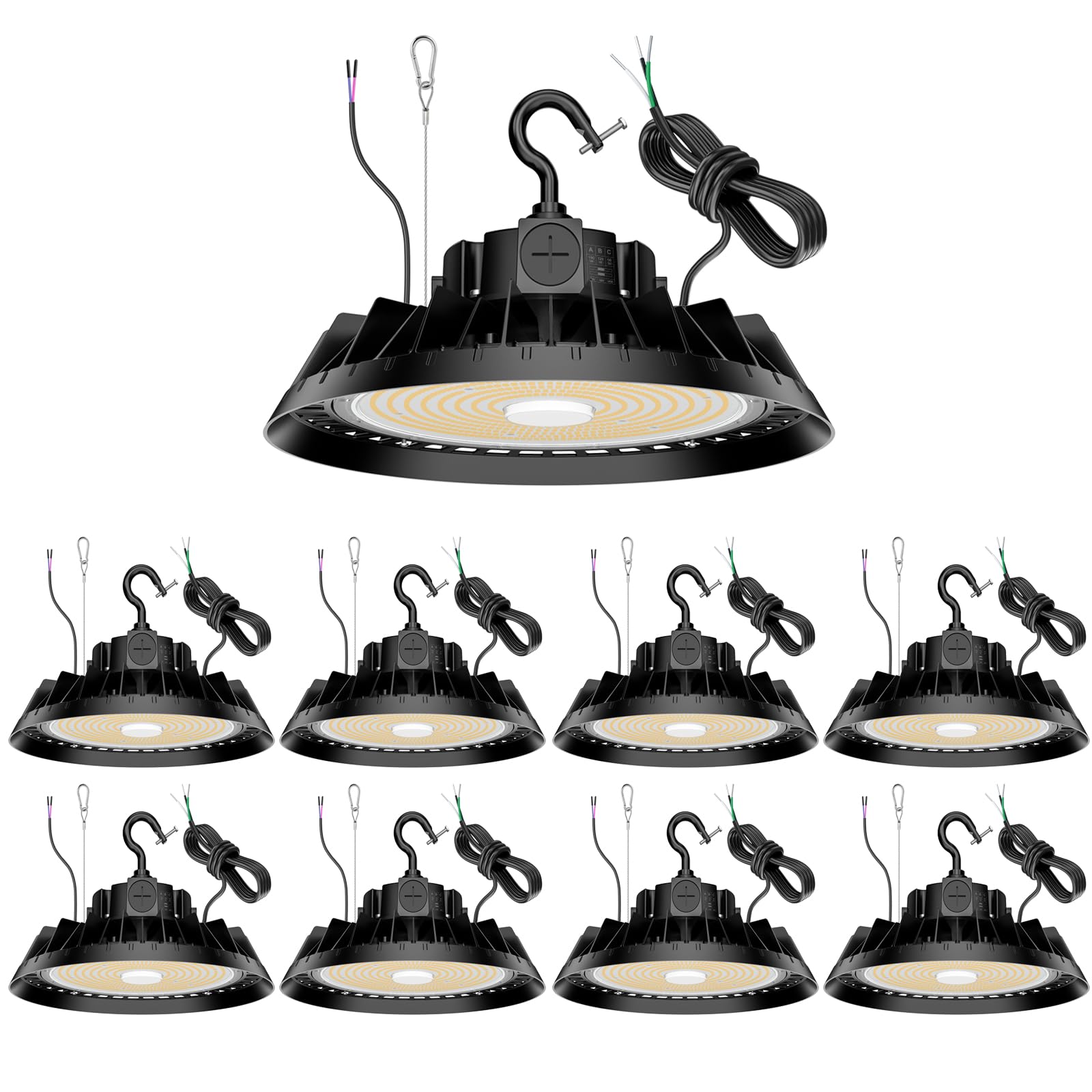 9Pack 480V UFO LED High Bay Light 240W 200W 150W Adjustable ETL DLC Listed 5000K 36000Lm High Bay