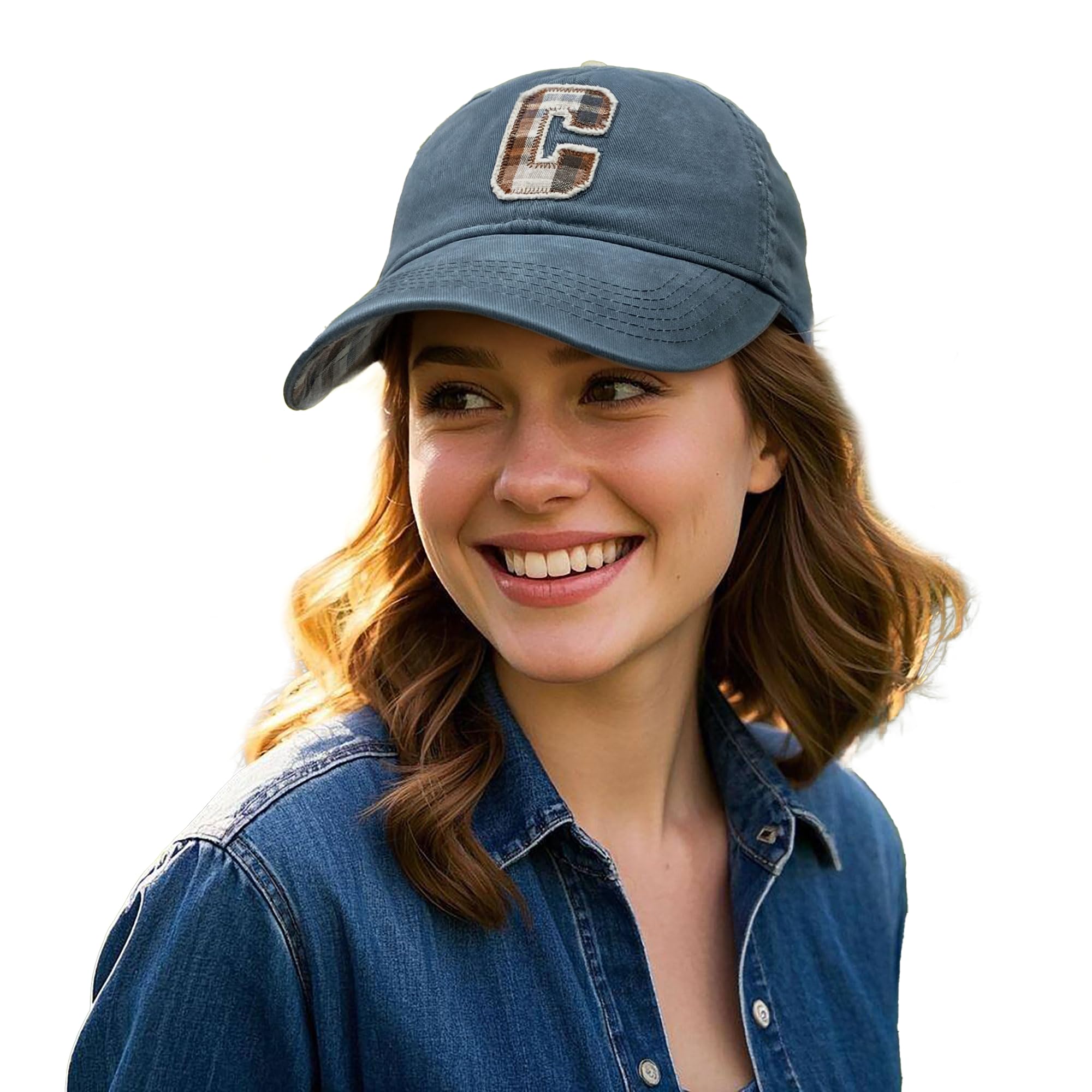 CLAPE Womens Baseball Cap Letters C Embroidered Ball Cap Cotton Breathable Sun Protection Ajustable Unstructured Dad Hat