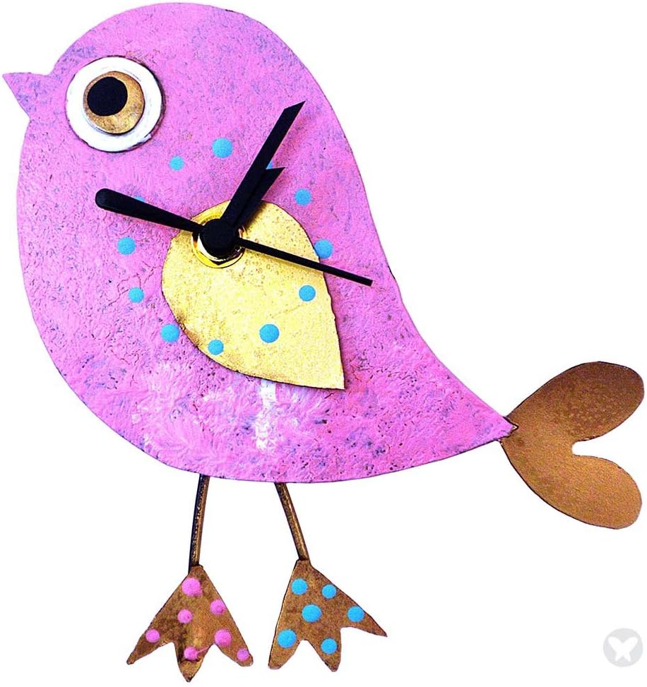 Oxidos Handmade Little Tweet Wall Clock with Swinging Pendulum Feet (Pink)