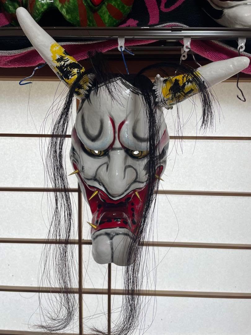 大型 天狗 神楽面 木彫り 時代不明 高さ43cm 鼻長さ32cm 石見神楽