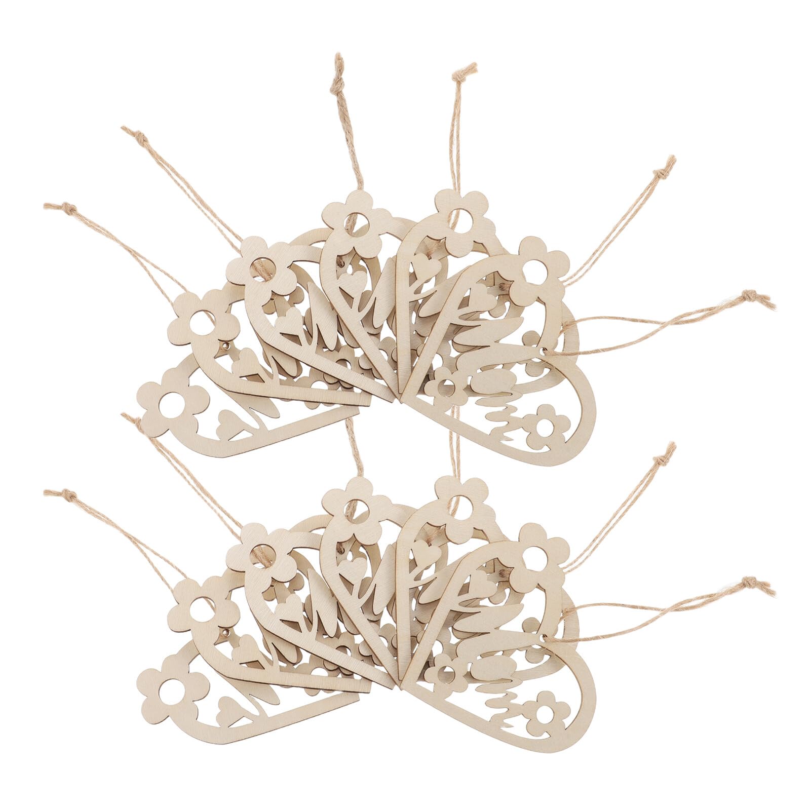 20 Pieces Heart-Shaped Wooden Tags with 20 Hemp Ropes DIY Mom Crafts for Mother's Day Decorations Unfinished Wood Cutouts for Valentine’s Day and Handmade Art Projects