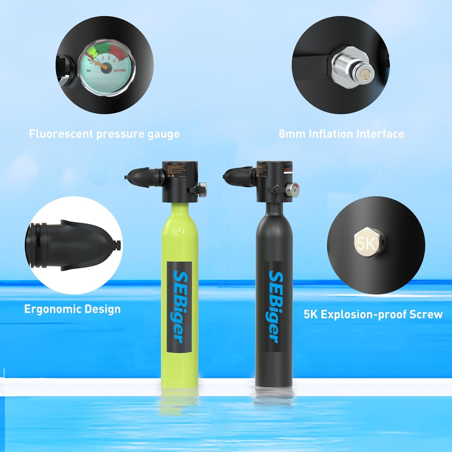 Diving Tank with DOT Certification Reusable Scuba 0.5L Pony Bottle Diving Cylinder Suitable for Underwater Work/Underwater Recreation