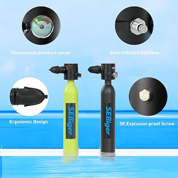DOT Certified Diving Tank Reusable 0.5L Pony Bottle Support 5-10 Minutes Diving Time Diving Cylinder Suitable for Underwater Work/Underwater Recovery