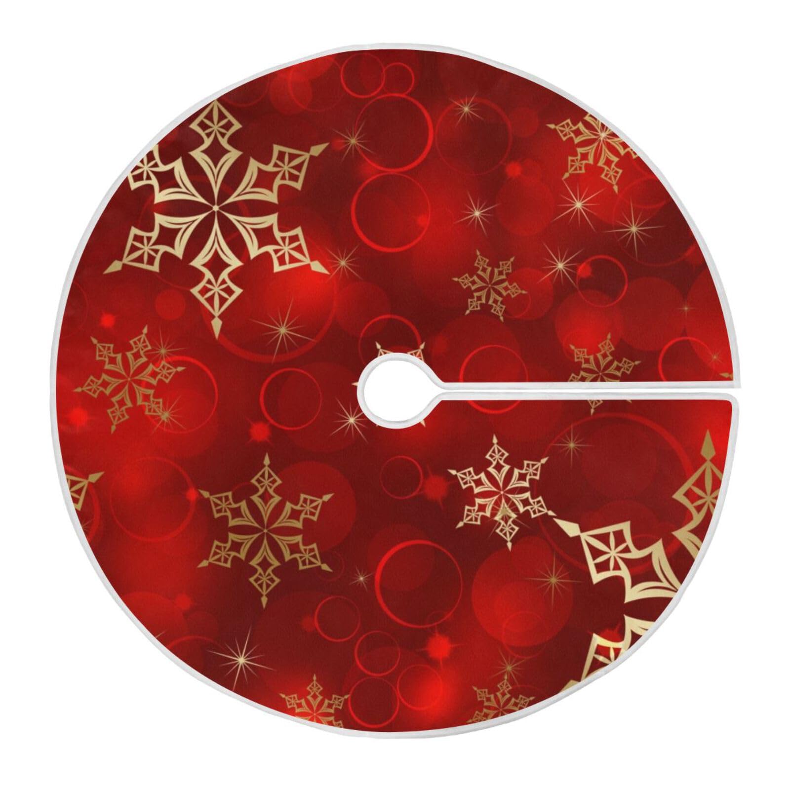 Mnsruu Christmas Tree Skirt Gold Snowflake Red Christmas Xmas Tree Ornaments Christmas Tree Mat for Decorations Holiday Party 90cm