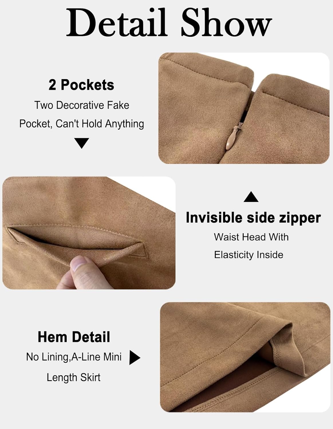 Women's Faux Suede Mini Skirt Stretchy Mid Wasit A-Line Party Short Skirt - Image 6