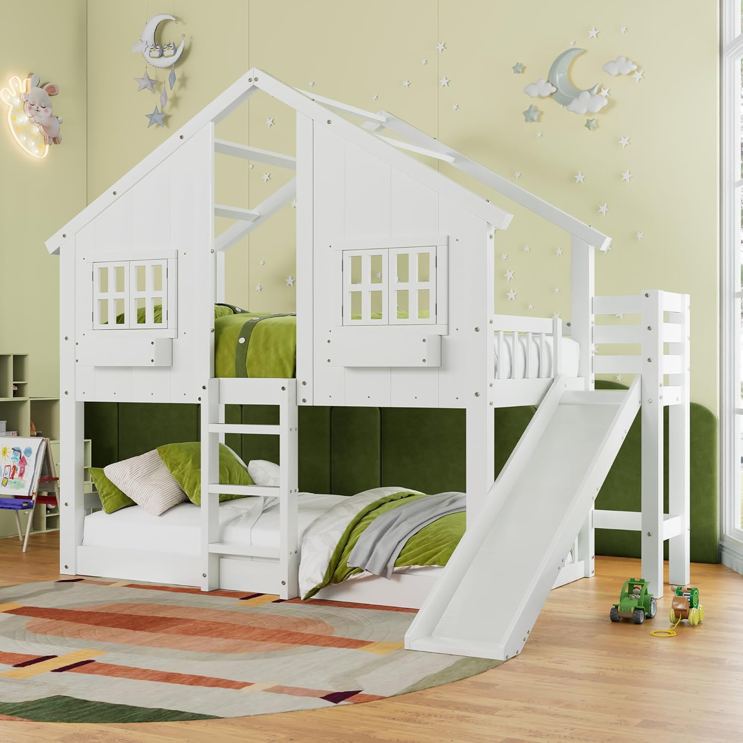 Amazon.com: Jocisland Twin Over Twin House Bunk Bed with Slide and ...