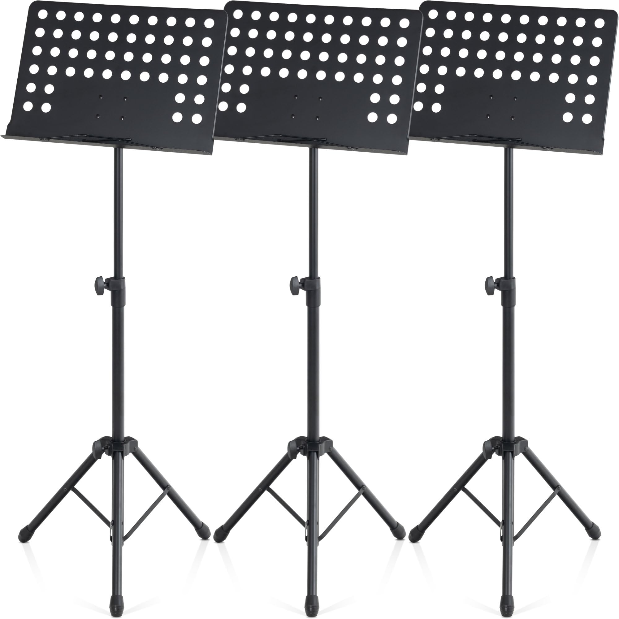Pronomic OS-01P Orchesterpult Lochblech Ständer (Notenständer mit Notenklemmen, Abnehmbare Ablage, 2 Federklemmen, ausziehbar von 69 cm bis 115 cm) schwarz