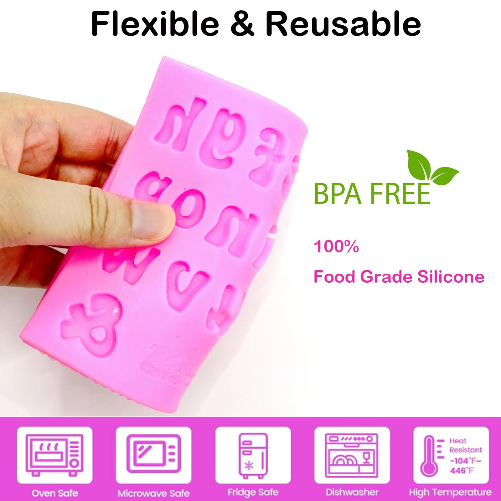 Chocolate Molds Silicone Letters Molds Gummy Molds Numbers Molds 8pcs Cake Decorating Kit Fondant Mold Heart Shape&Bows Molds for Clay Candy Cake Mold, 20pcs Piping Bags, Eye Dropper, Spatula