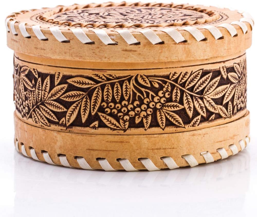 Wooden Jewelry Box Rowan Tree Ornament Birch Bark Box 3.9-inch Birch Container Wooden Box