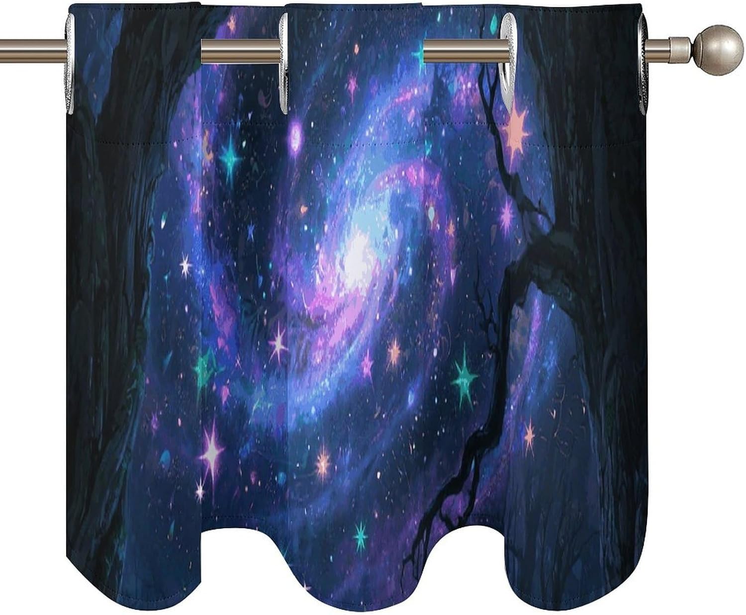 Forest Galaxy Starry Valance for Windows, 2 Pack Kitchen Curtains Modern Home Decor, Soft Blackout Window Curtains for Living Room & Bedroom, 18 X 52 Inch