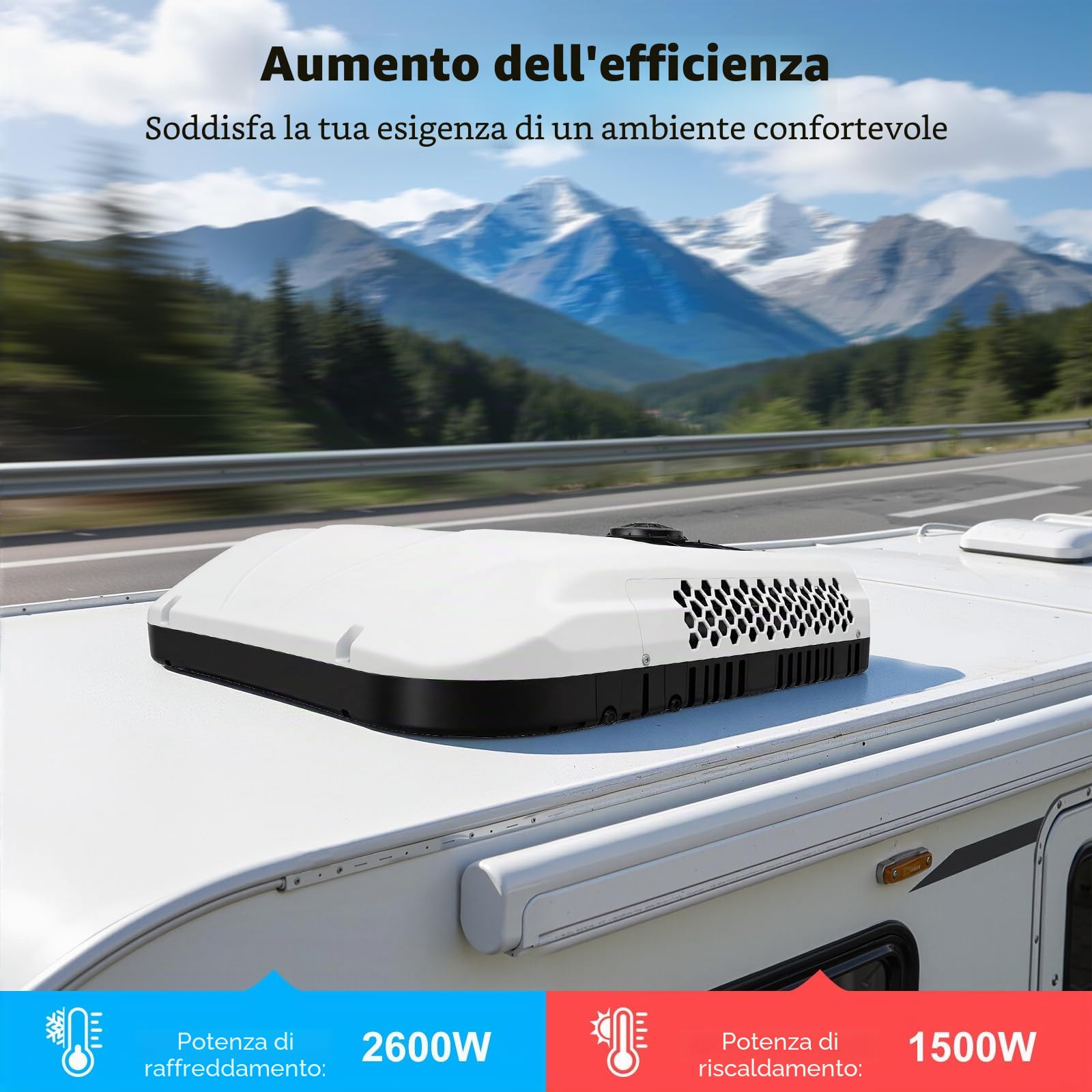 Aria condizionata per camper da 12 V, condizionatore d'aria a tetto, camper da 12 Volt DC con riscaldamento, aria condizionata silenziosa, riscaldamento rapido e raffreddamento per furgoni, camion