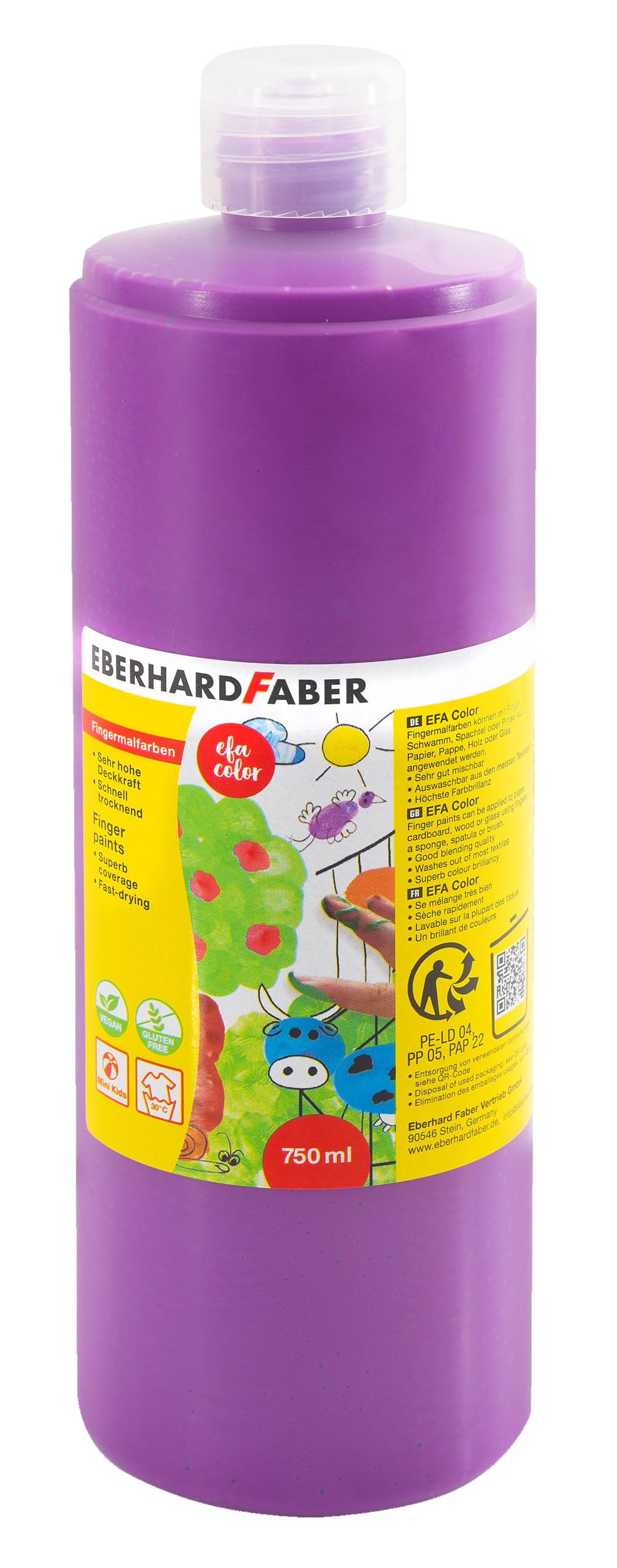 Eberhard Faber EFA Color 578933 Finger Paint in Bottle, Manganese Purple, 750 ml, Quick-Drying and Washable, for Mixing and Creative Painting Fun
