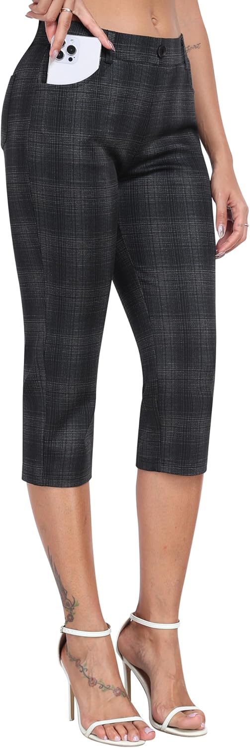 MoFiz Women's Capri Pants Summer Pull-On Stretch Straight Leg Golf Yoga & Business Casual Dressy Cropped Pants with Pockets - Image 2