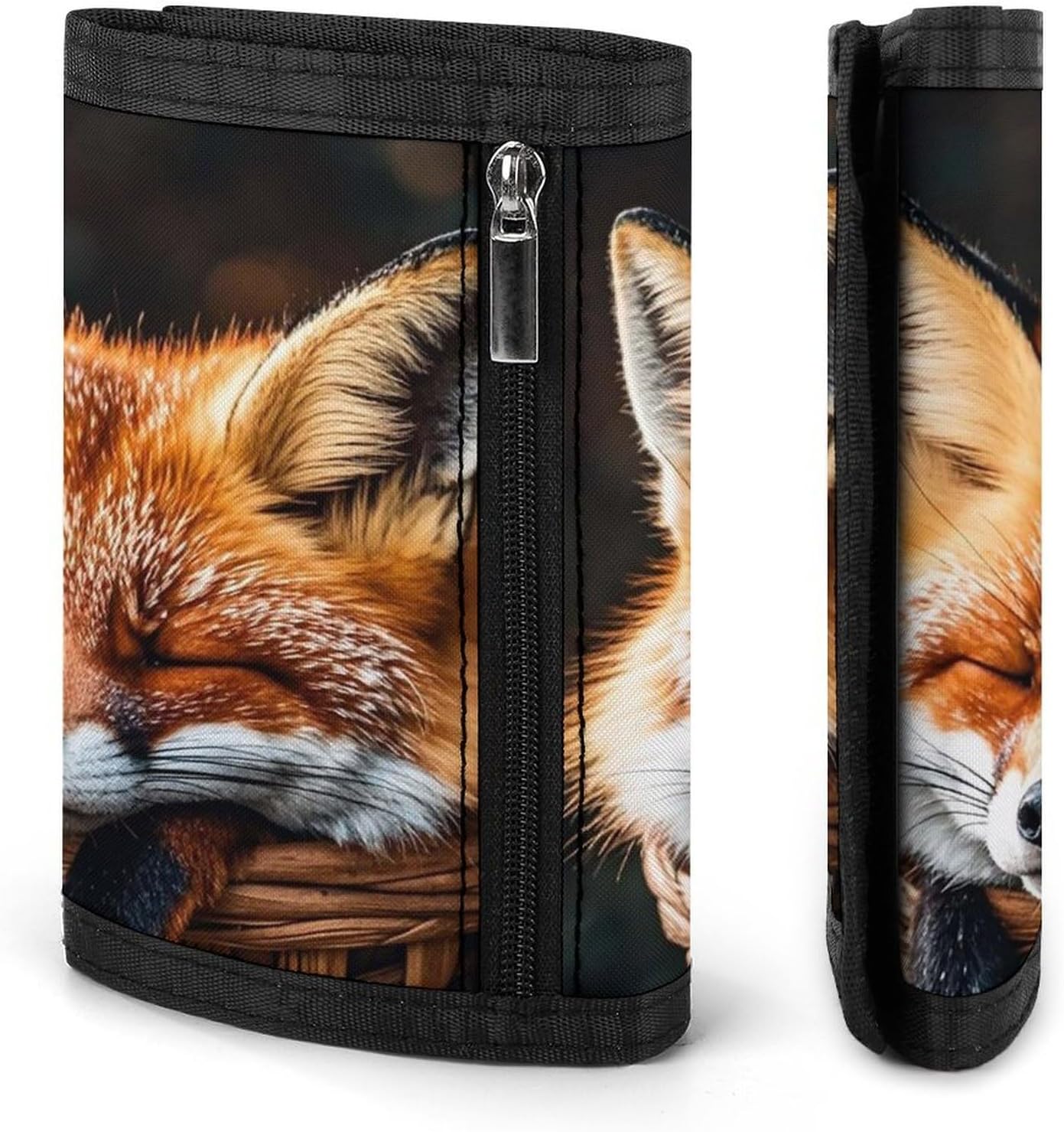 Funny Fox Creature Sleeping Trifold Wallet for Men, Extra Capacity Money Clip image 3