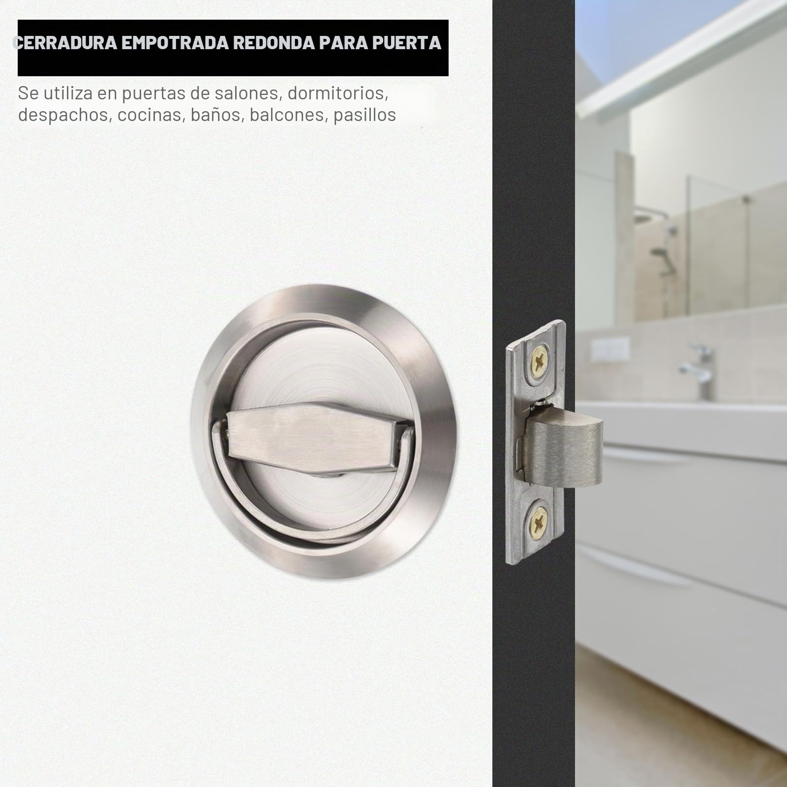 PATIKIL Redondo Empotrado Puerta Cerradura Oculto Empotrado Copa Plata | Puerta Manija, Muebles Tirones Cierre Perilla, Inoxidable Acero 304, para Privacidad Bolsillo Puerta