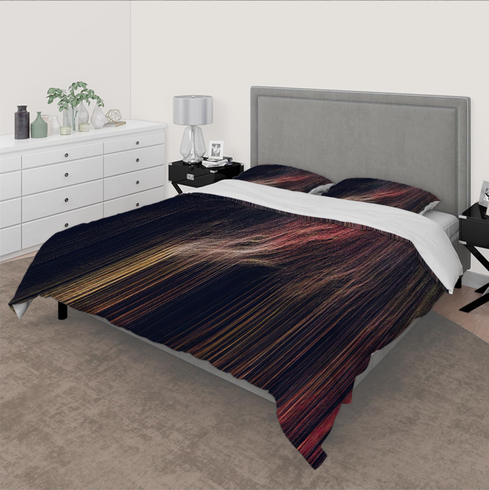 Set de Funda de edredón Neutral 3 Piezas 3d Abstracto Geológico Cascada Textura Lavado Juego de Ropa de Cama con 2 Almohadas Shams 4 Lazos Cremallera 160 x 200 cm