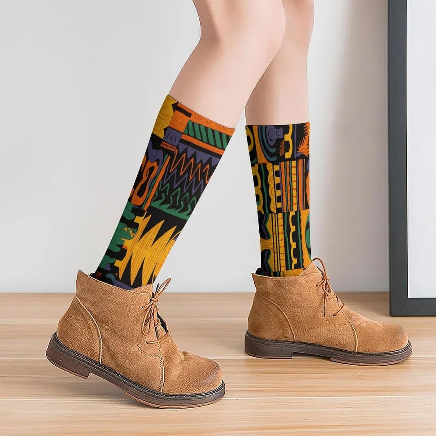 African Ethnic Pattern Crew Socks Casual Breathable Calf Socks | Cushion Running Athletic Socks Long Performance Breathable Sports Socks for Women Men