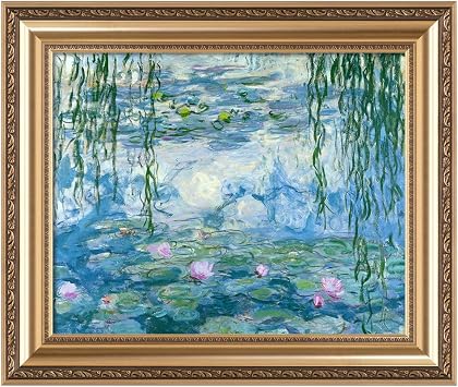 DECORARTS - Water Lilies 1916-1919 by Claude Monet, Impressionist Giclee Canvas Print, Museum-Quality Framed Wall Art, Classic Gold Frame, Framed Size 26x22 Inch, Made in USA
