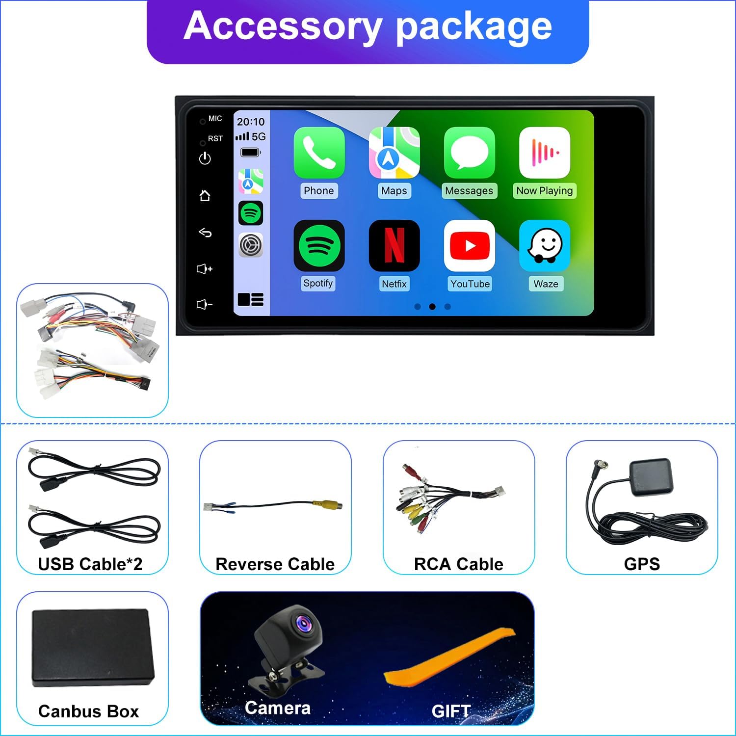 5GWifi Car Radio for Toyota Tundra 2003-2006, 4Runner 2003-2009, Sequoia 2005-2007, RAV4 2001-2005, Hilux FJ Cruiser 7 Inch Touch Screen Setero Upgrade, Wireless Carplay Android Auto GPS Bluetooth FM