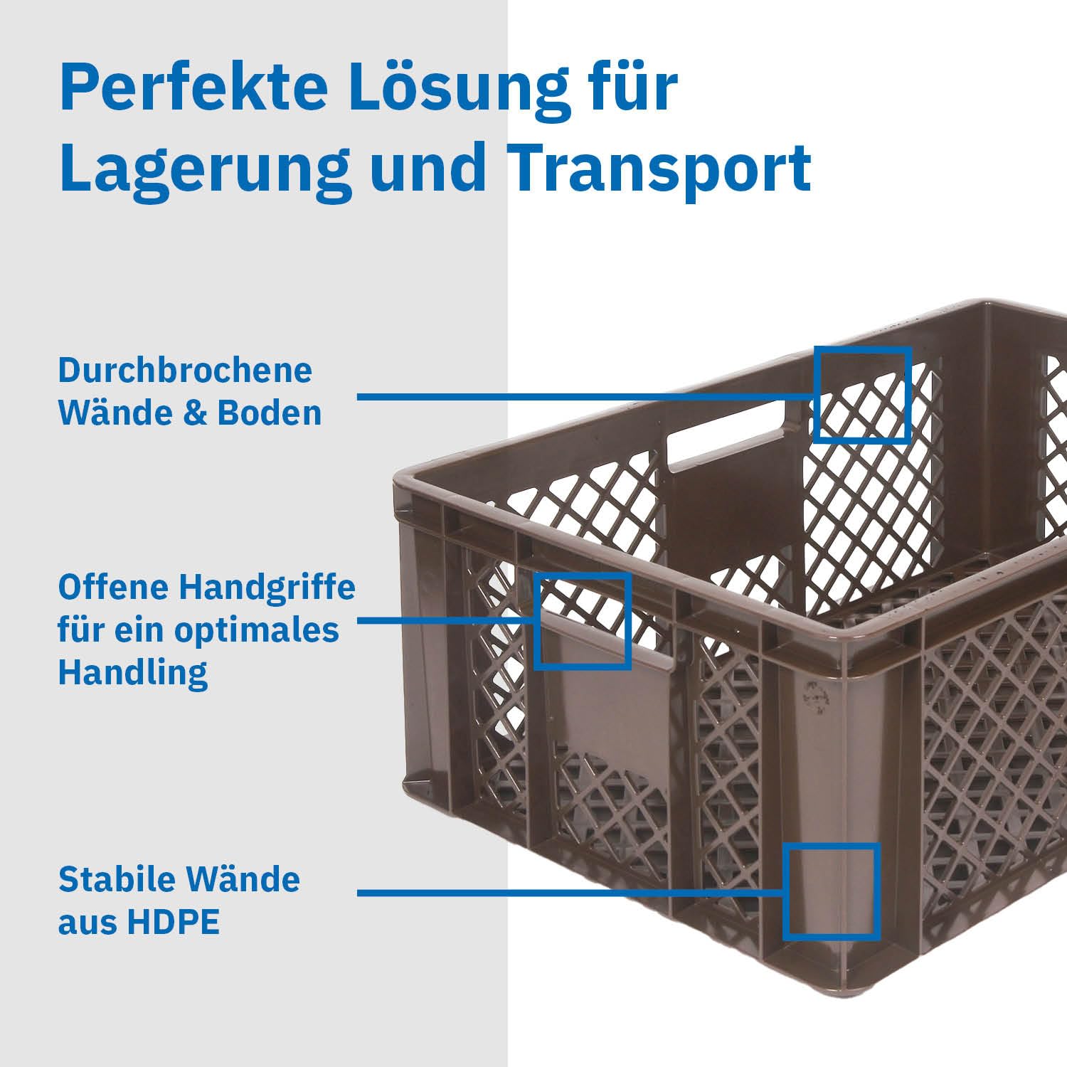 DIE BOX FABRIK 4er SET Bäckerkisten 600x400x150mm, Bäckerkiste, Brotkiste, Brotkörbe, Brötchenkiste, Aufbewahrungsbox offen, 60x40x15cm, Stapelbehälter, Eurobehälter, Stapelkisten (Grau)